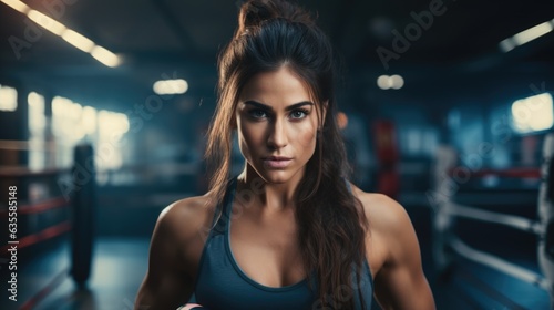 Latin woman training at gym with sunrays background