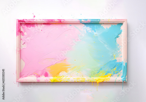 Square framed painting canvas  abstract pastel stains  creative copy space.