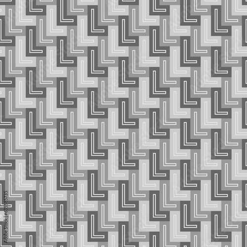 L shape blocks wallpaper. Repeated color mosaic figures on white background. Seamless surface pattern design with polygons. Pavement motif. Digital paper with pavers for page fills
