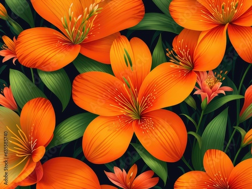 colourful Orange Tiger Lily floral pattern