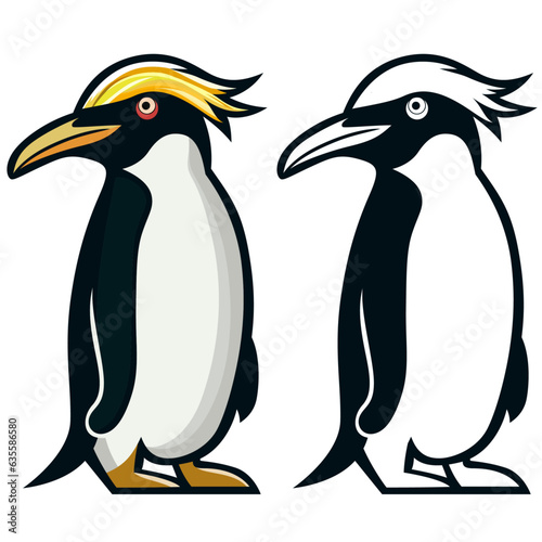 Macaroni penguin simple vector clip art, Eudyptes chrysolophus , seabird stock vector image
