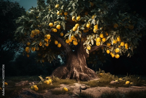 a tree with yellow apples. Generative AI