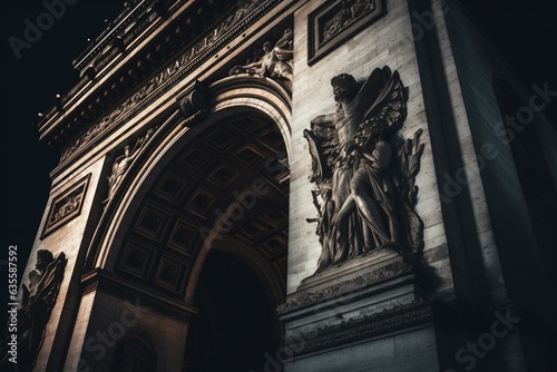 Famous monument in Paris, the Arc de Triomphe. Generative AI