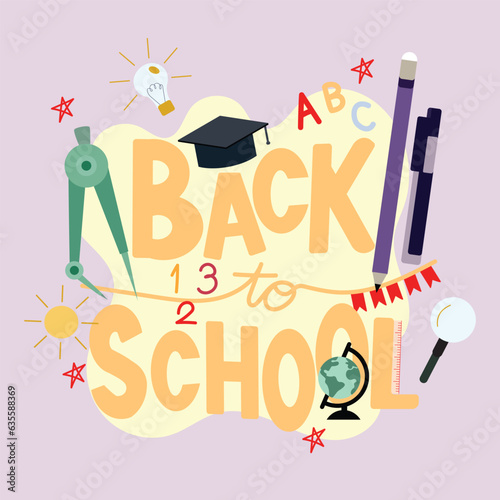 Back to school concept banner and background. Back to school vector concept design. Back to school text in paper with color pencil, painting and clock elements for educational learning decoration.