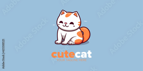 Captivating Cat Character Illustration: Cute Minimalist White Cat Mascot Cartoon Logo for Pet Store, Pet Shop, Toys, Food, and Beyond