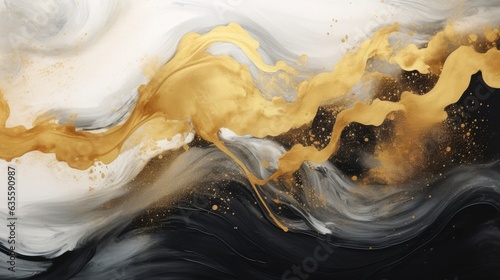 Liquid waves and stains. Gold abstract fluid art. Acrylic and oil paint flow monochrome.