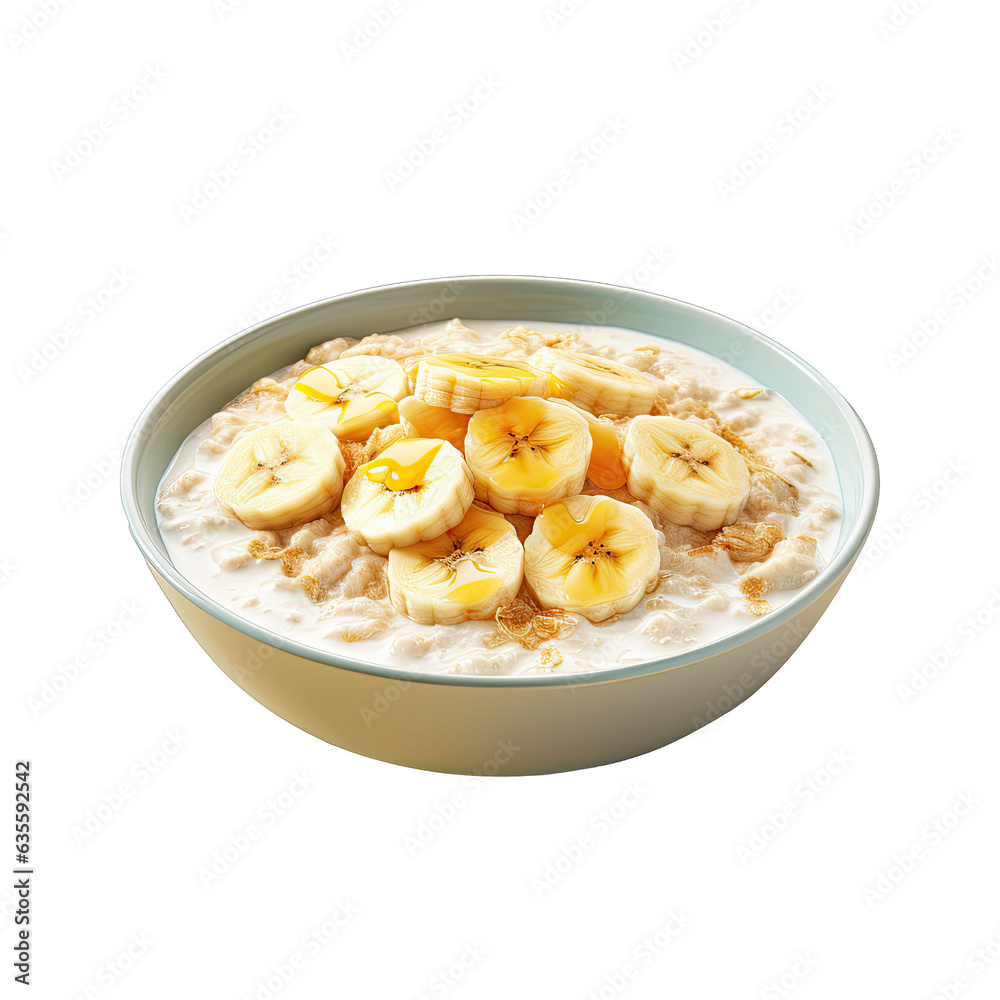 Yogurt banana slices and honey topping over porridge Yogurt banana slices and honey topping over porridge