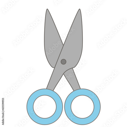 Open scissors icon with light blue handle isolated on white background