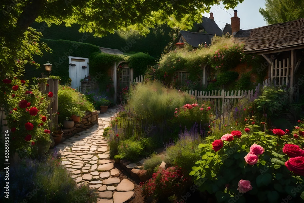 english country house with flowers
