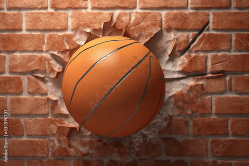 Basketball ball breaking through a brick wall. 3d illustration. © Sahil
