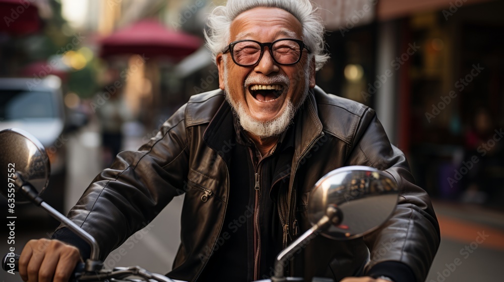 Elderly man on motorcycle. Generative AI Elderly man on motorcycle. Generative AI