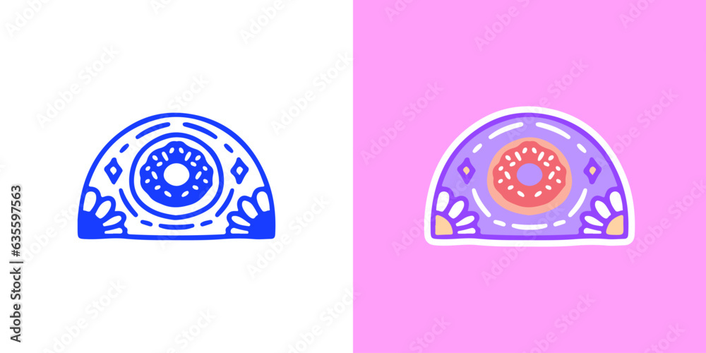 Donuts and sunflower, illustration for logo, t-shirt, sticker, or apparel merchandise. With doodle, retro, groovy, and cartoon style. Donuts and sunflower, illustration for logo, t-shirt, sticker, or apparel merchandise. With doodle, retro, groovy, and cartoon style.