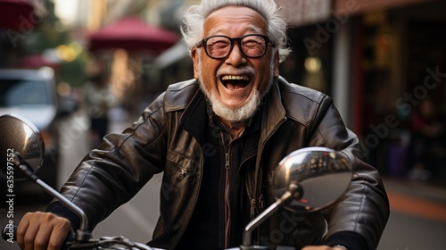 Elderly man on motorcycle. Generative AI
