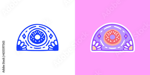 Donuts and sunflower, illustration for logo, t-shirt, sticker, or apparel merchandise. With doodle, retro, groovy, and cartoon style.
