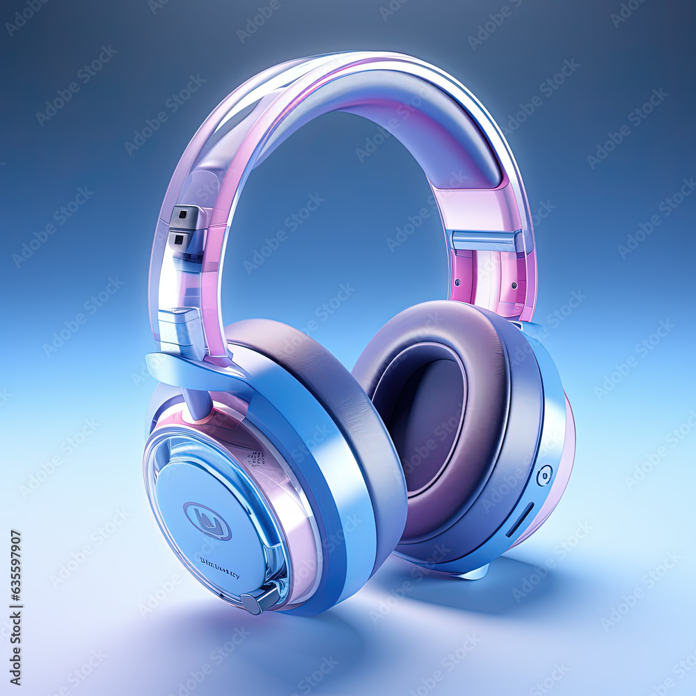 3D Render Headset Blue Light Glass Transparent Technology Studio Lighting Background 3D Render Headset Blue Light Glass Transparent Technology Studio Lighting Background
