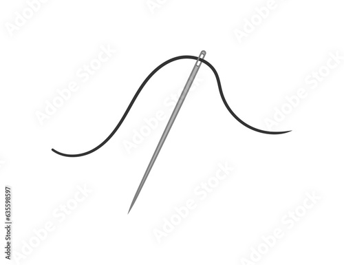 Sewing needle and thread flat vector illustration