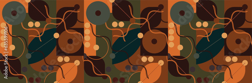 Geometric coffee pattern design. Pattern in coffee tones for print, banner, flyer, coffee packaging. Design elements.