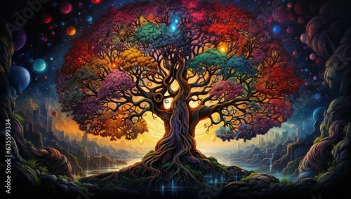 Ethereal Arboreal Harmony A Fusion of Photorealism and Vibrant Cartoons - AI Generate