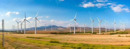 Fields with wind generators, environmental energy.