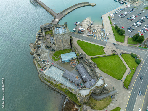 Aerial top down ground plan view of Carrickfergus castle in Northern Ireland UK photo