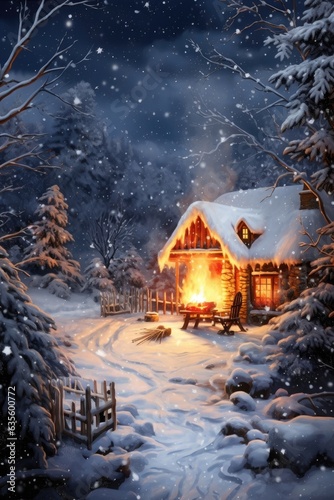 Snowfall with freezing temperatures and crackling fire. © HandmadePictures