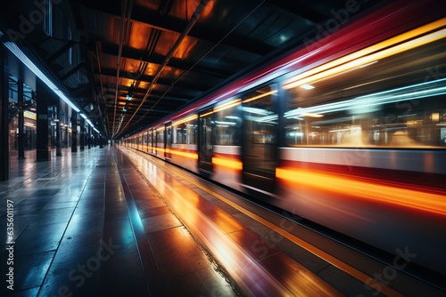Futuristic High Speed Light Tail, Underground Subway in Motion. City Nightlife Background. © Creative Journey