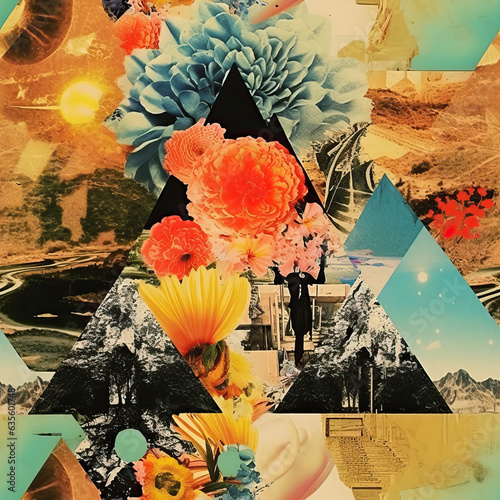 Psychedelic trippy hypnotic surrealism pop collage moodboard repeat pattern