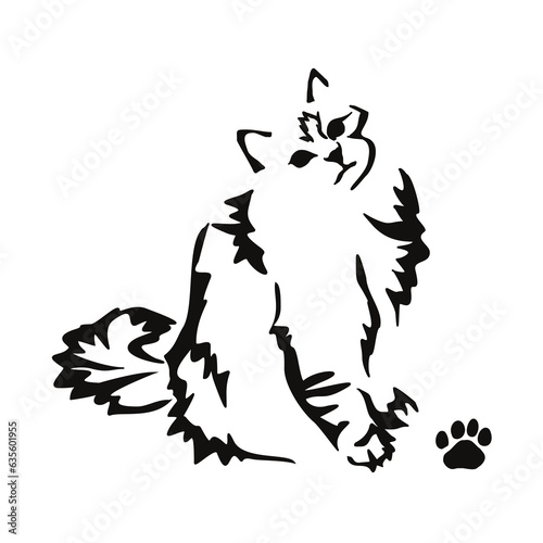 Vector drawing of a stylized cat with long hair. Mix of Angora cat with Persian cat. Animal gestalt design.