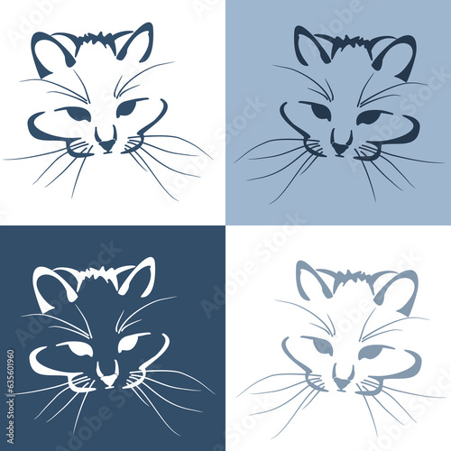 Vector drawing of a stylized cat with long hair. Mix of Angora cat with Persian cat. Animal gestalt design.