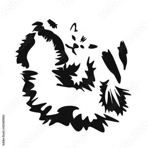 Vector drawing of a stylized cat with long hair. Mix of Angora cat with Persian cat. Animal gestalt design.