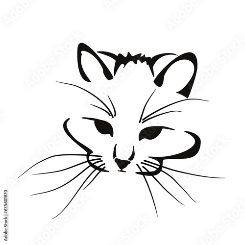 Vector drawing of a stylized cat with long hair. Mix of Angora cat with Persian cat. Animal gestalt design.