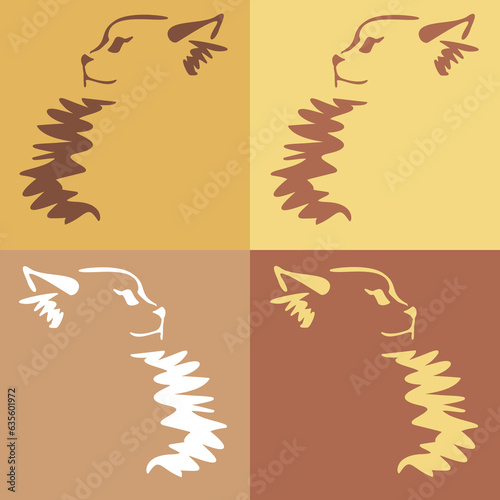 Vector drawing of a stylized cat with long hair. Mix of Angora cat with Persian cat. Animal gestalt design.