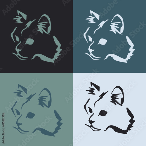 Vector drawing of a stylized cat with long hair. Mix of Angora cat with Persian cat. Animal gestalt design.