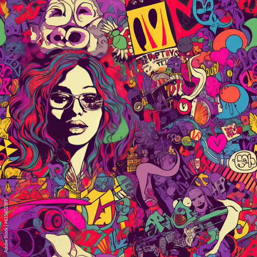 Psychedelic trippy hypnotic surrealism pop collage moodboard repeat pattern
