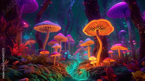 a psychedelic forest filled with magical glowing mushr.Generative AI