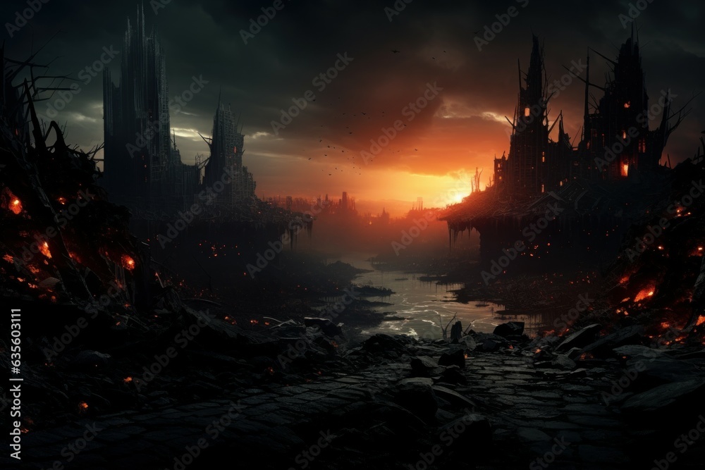 Naklejka premium Apocalypse city dark. Generate Ai