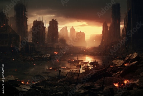 Abandoned Apocalypse city dark. Generate Ai
