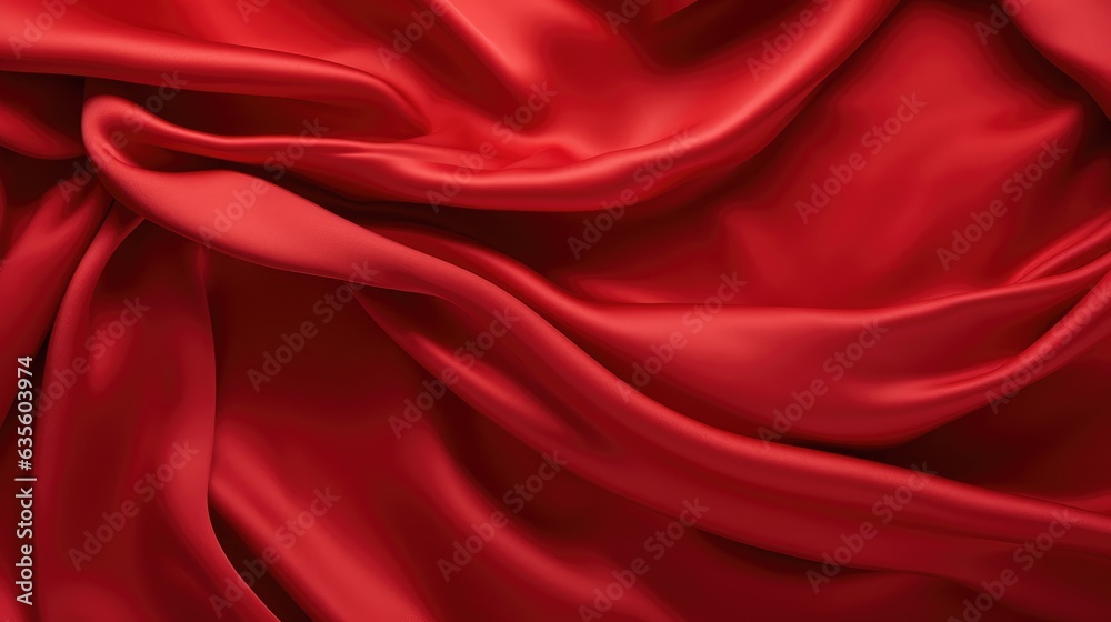  Waves of red satin fabric - obrazy, fototapety, plakaty 