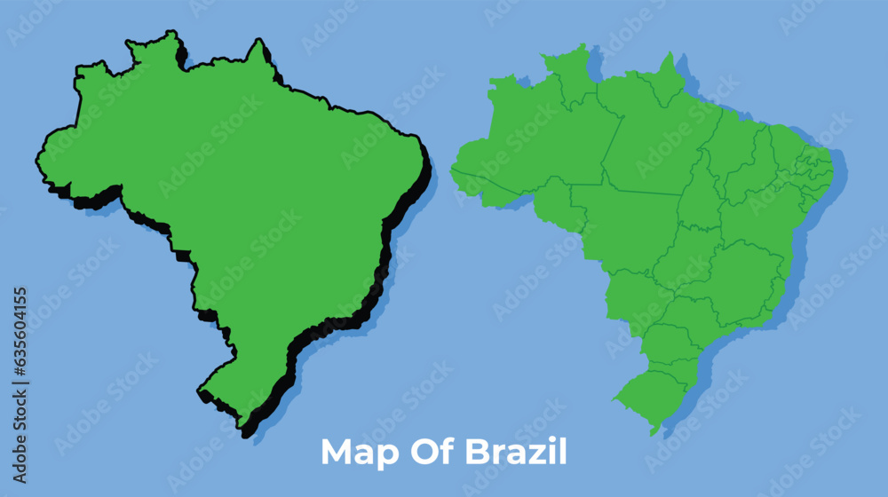 Vector Brazil 3D map set simple flat illustration