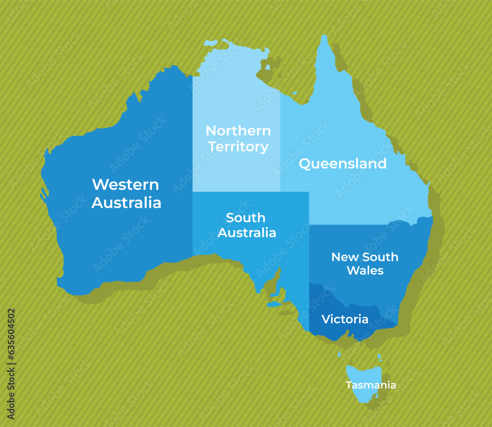 Australia map with names of the regions blue political map green ...