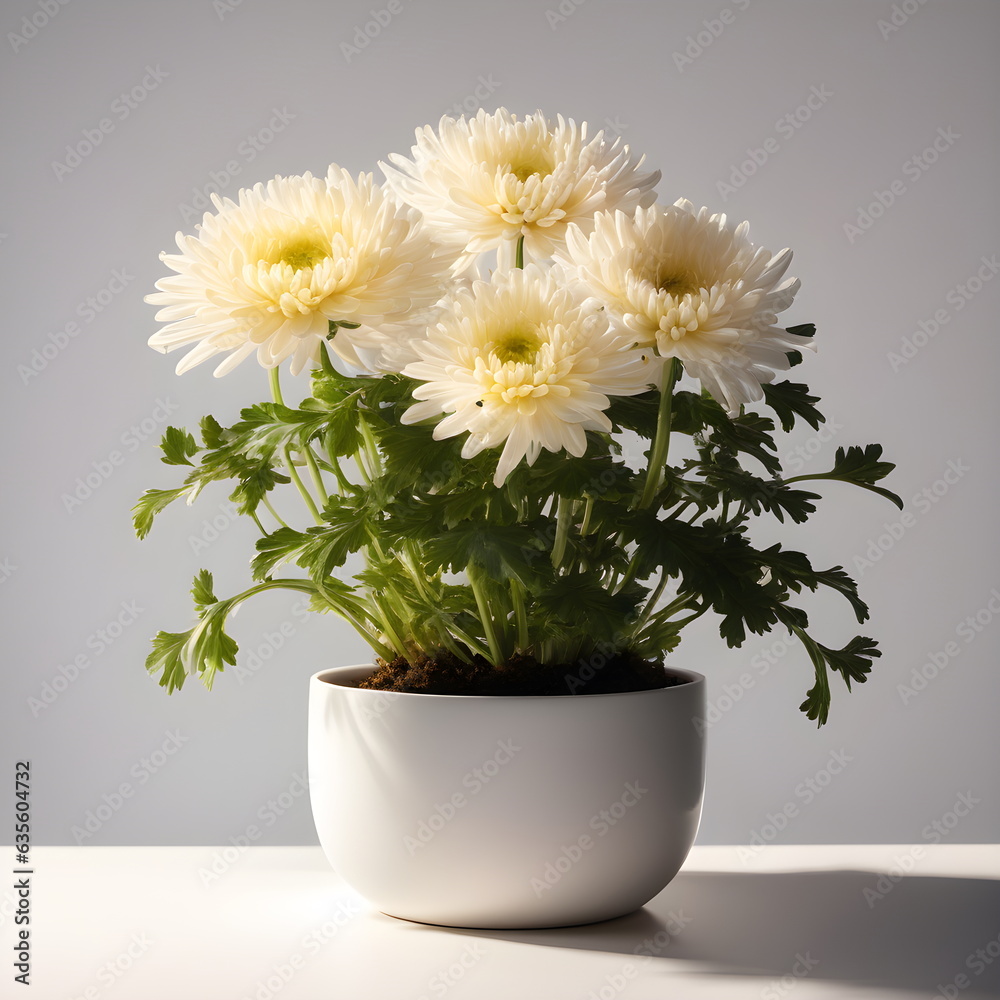 chrysanthemum in a pot with white flowers in it. Generative AI chrysanthemum in a pot with white flowers in it. Generative AI