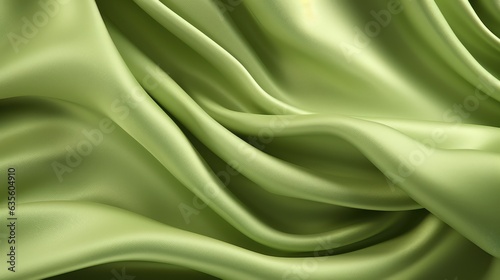 Waves of pea green satin fabric photo