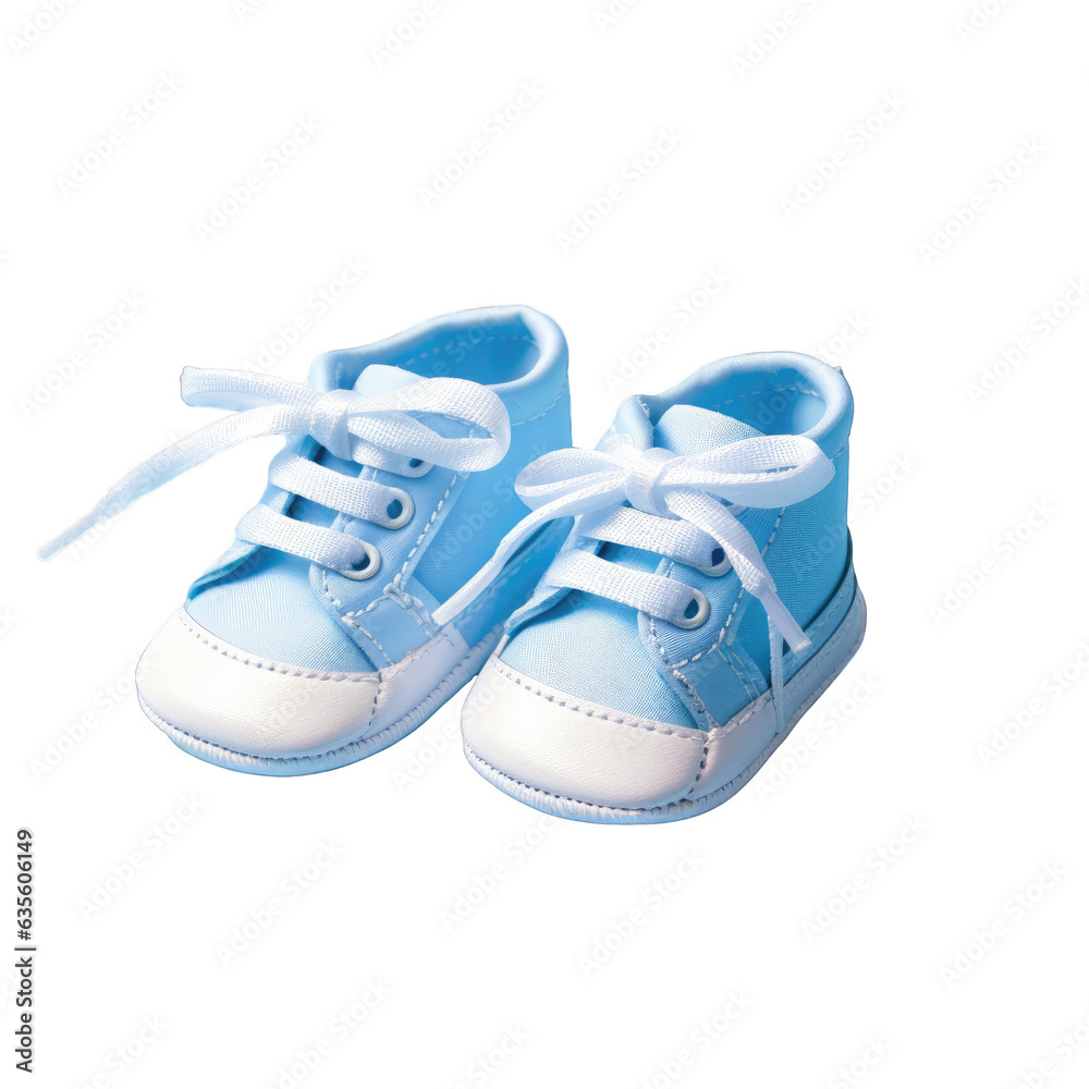 Blue infant footwear placed against a transparent background