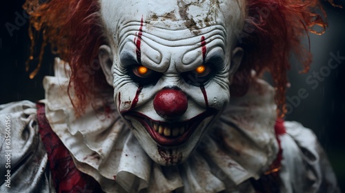 Un clown effrayant aux yeux brillants, généré par IA photo