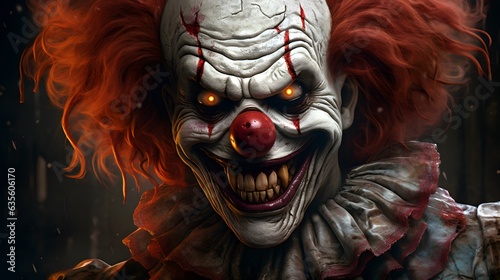 Un clown effrayant aux yeux brillants,  généré par IA photo