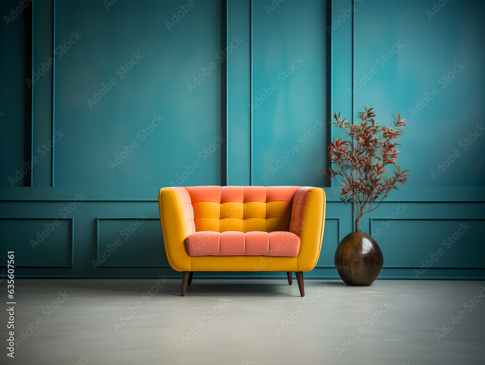custom made wallpaper toronto digitalColorful Armchair modern luxury style in empty wall living room interior design 