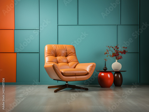 Colorful Armchair modern luxury style in empty wall living room interior design 