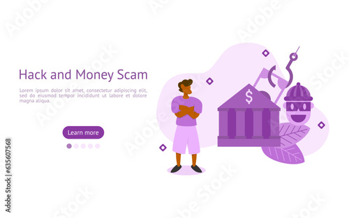 Money Hacking illustration. characters are looking at Money Hacking from bank accounts by hackers. cyber money theft concept. vector illustration.