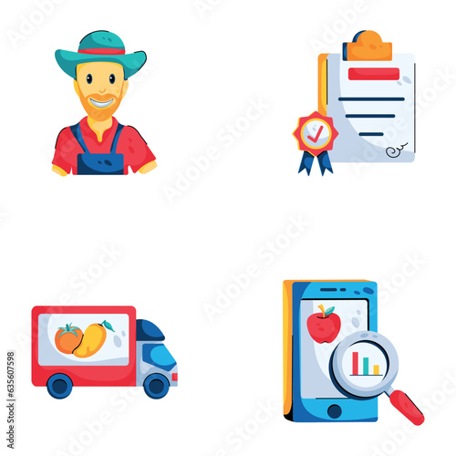 Collection of Farming Life Flat Icons  

