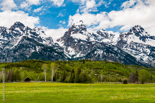 Grand Tetons in early summer in Grand Tetons National Park, Wyoming.
